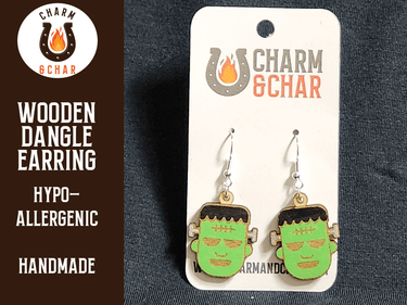 Frankenstein Wood Dangle Earrings - Halloween Fashion Earring - Dangle Earring - Charm and Char